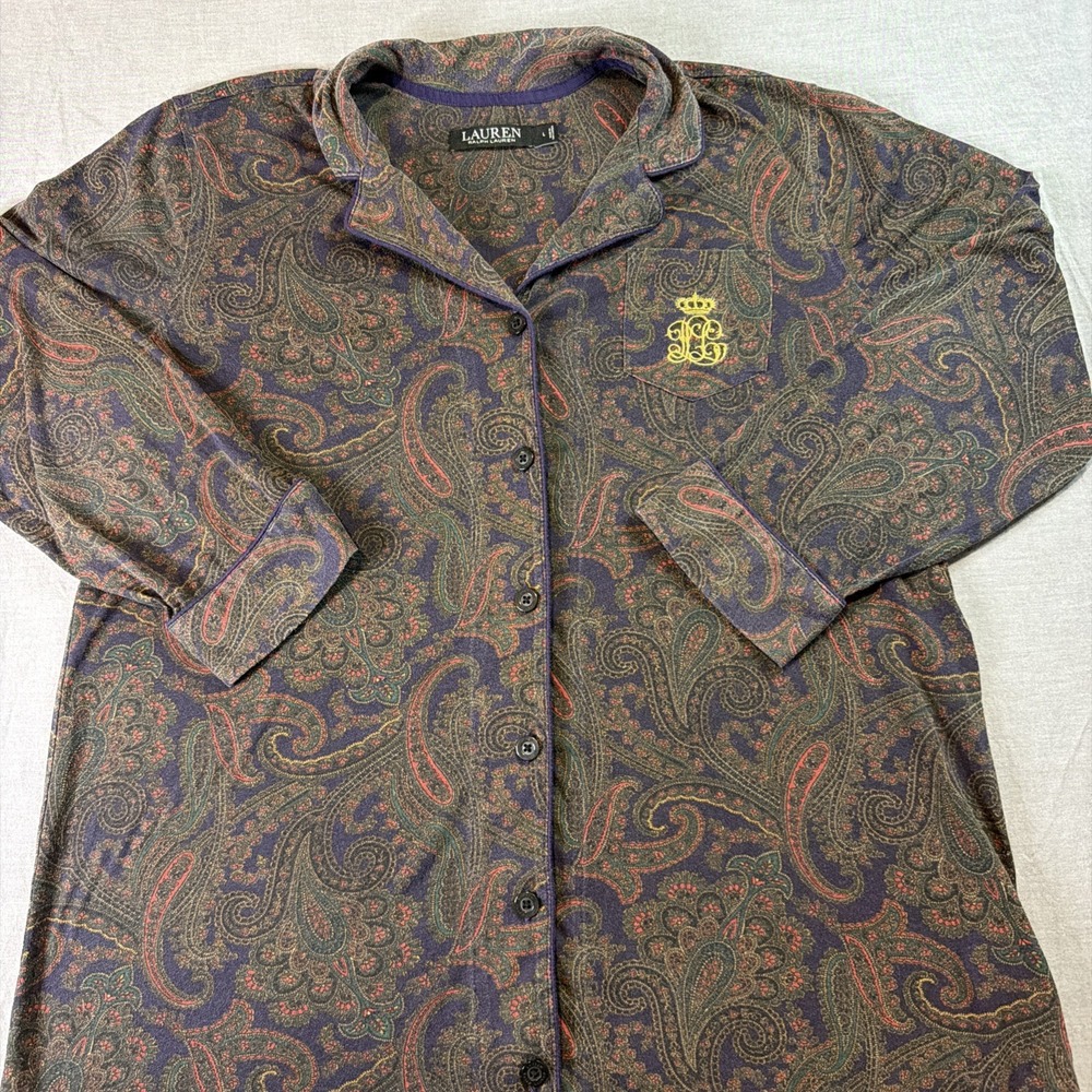 Lauren‎ Ralph Lauren Black Label Purple Paisley Print Lightweight Pajama Top L